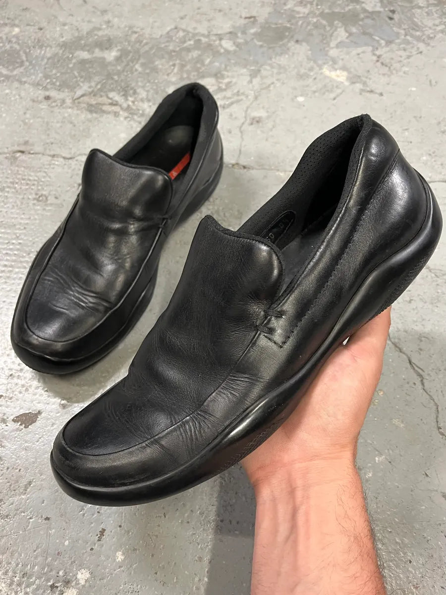 2000s Prada Black Leather Loafers (44eu/us10) nobFGoe 0