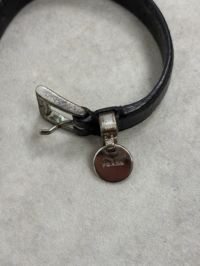 2000s Prada Black Leather Medal Bracelet iiHuxkR 4