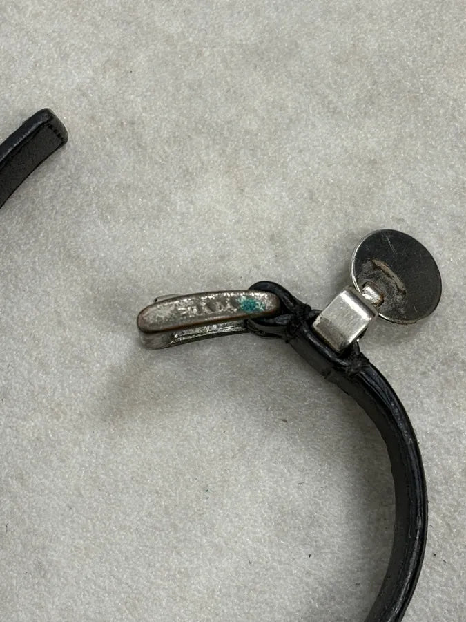 2000s Prada Black Leather Medal Bracelet iiHuxkR 5