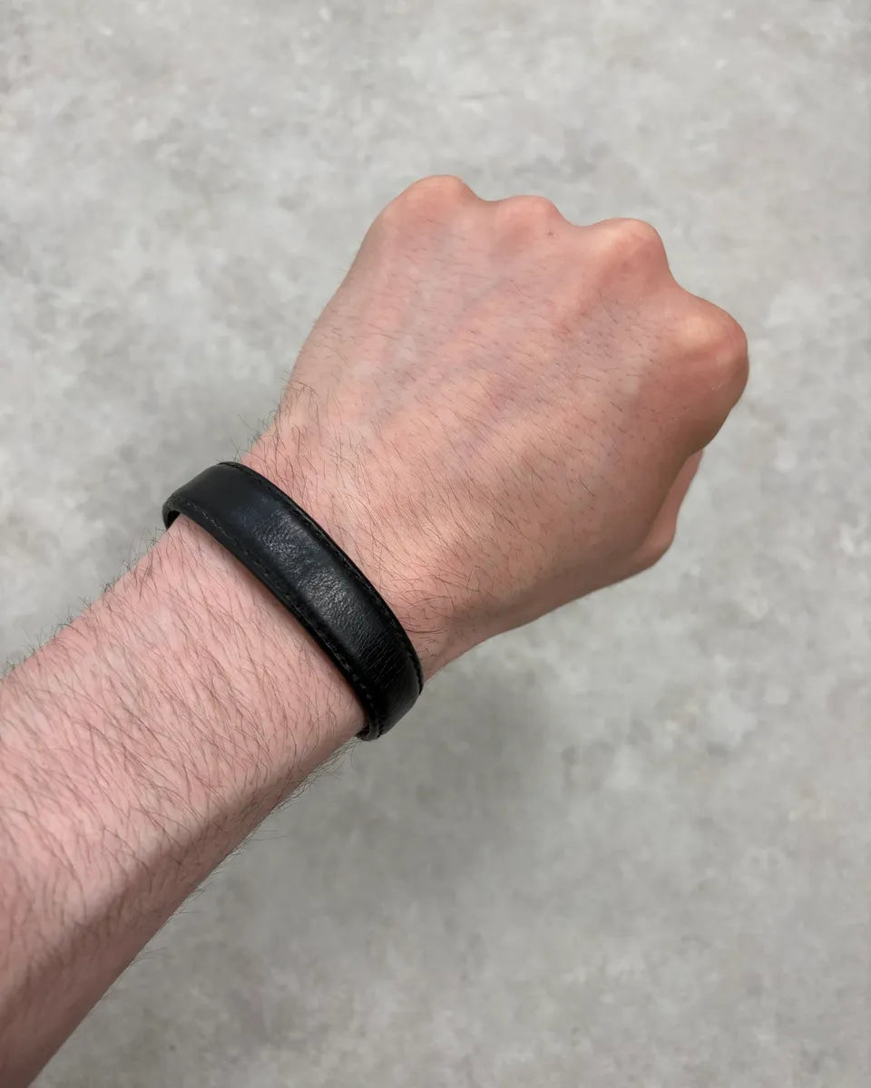 2000s Prada Black Leather Medal Bracelet iiHuxkR 0