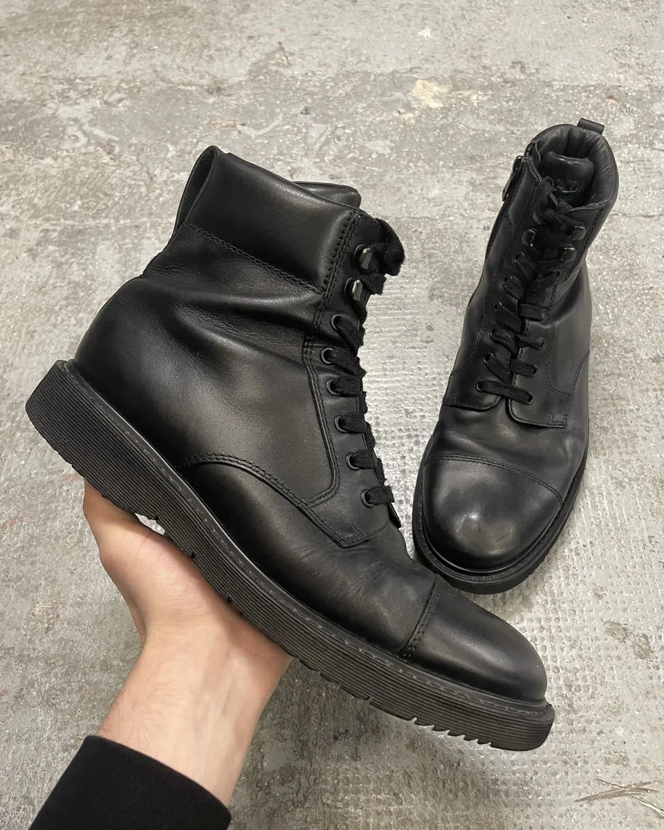 2000s Prada Black Leather Minimalist Combat Boots (45eu/us11) 0