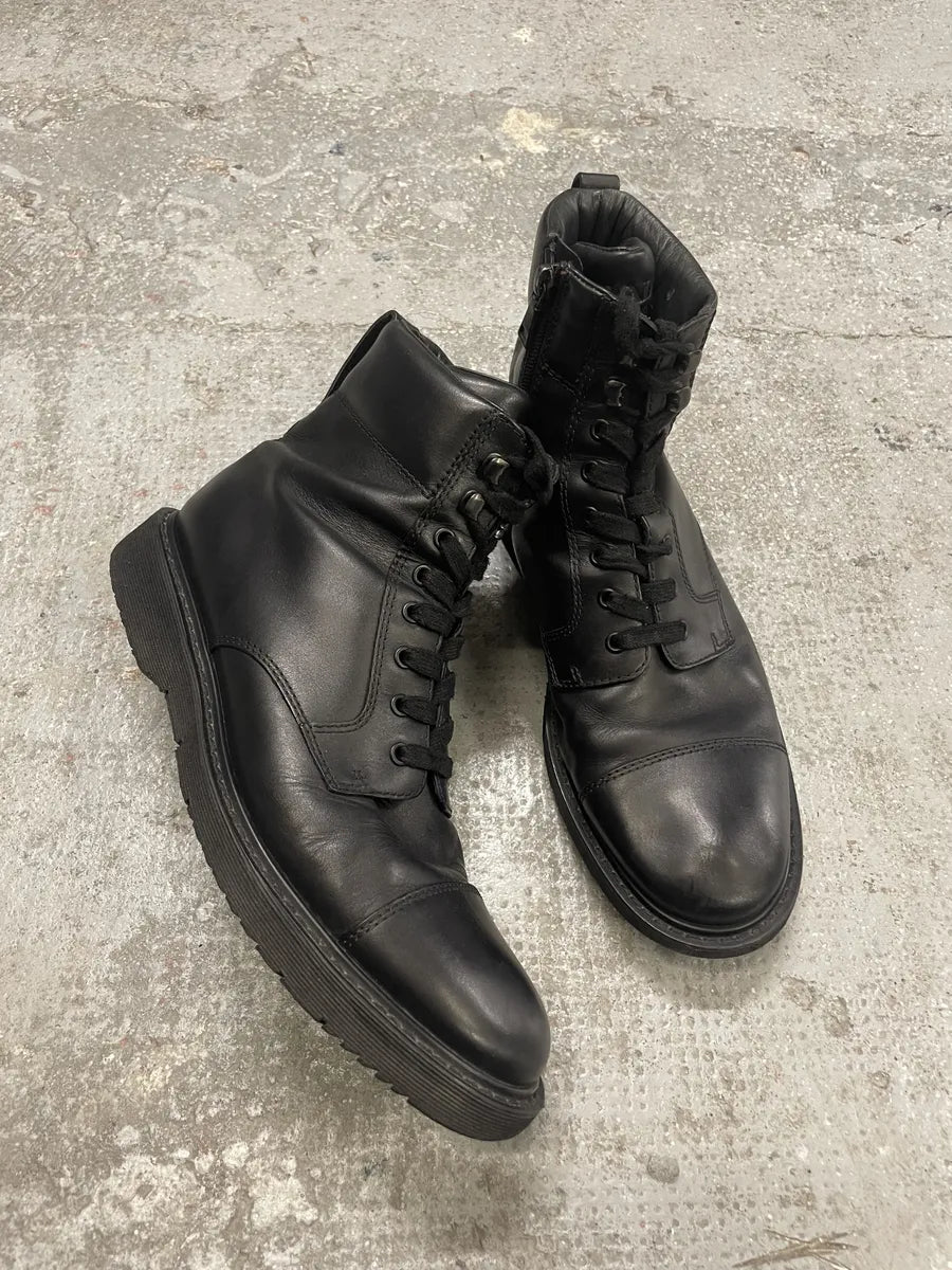 2000s Prada Black Leather Minimalist Combat Boots (45eu/us11) 1
