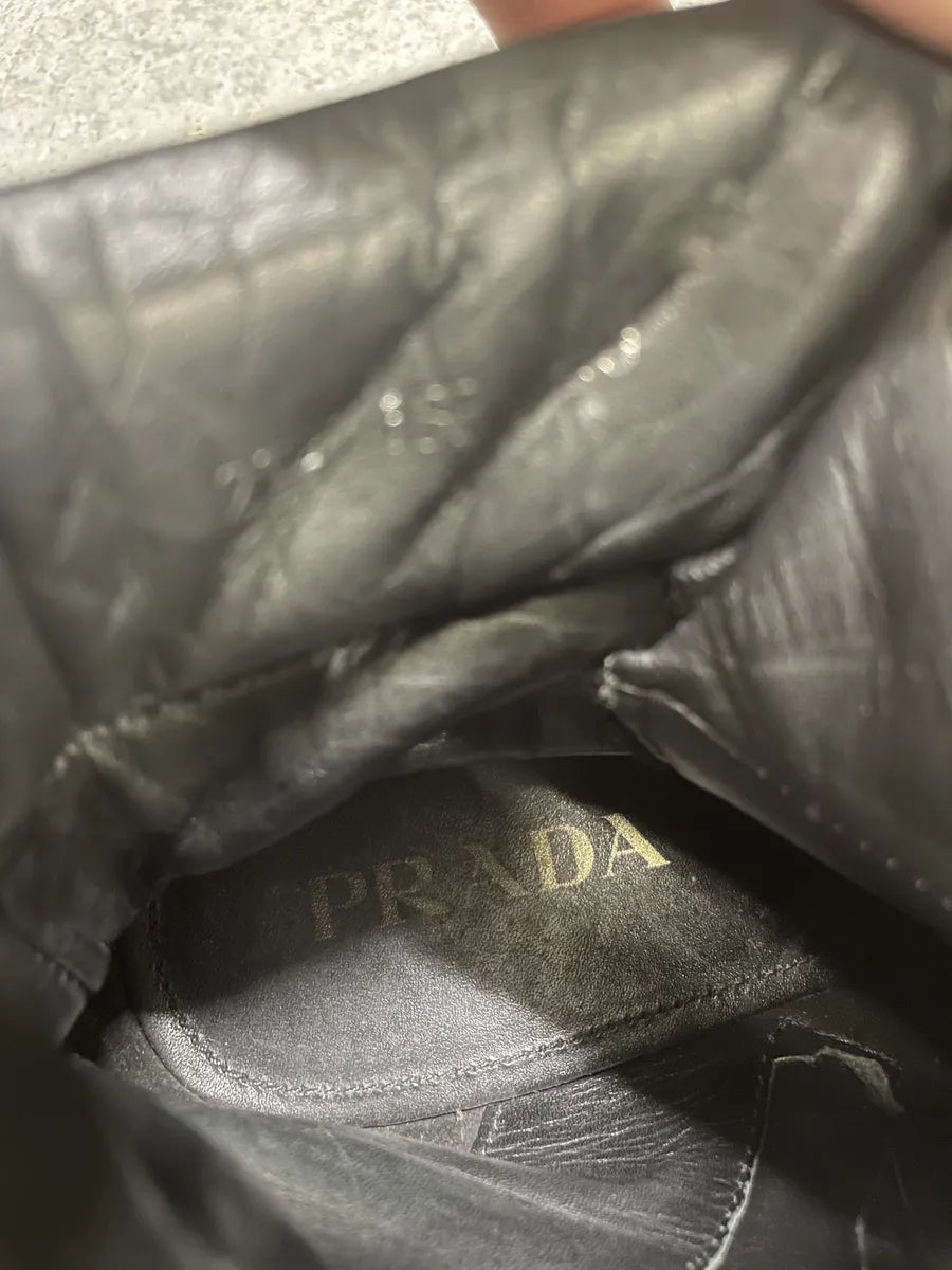 2000s Prada Black Leather Minimalist Combat Boots (45eu/us11) 11