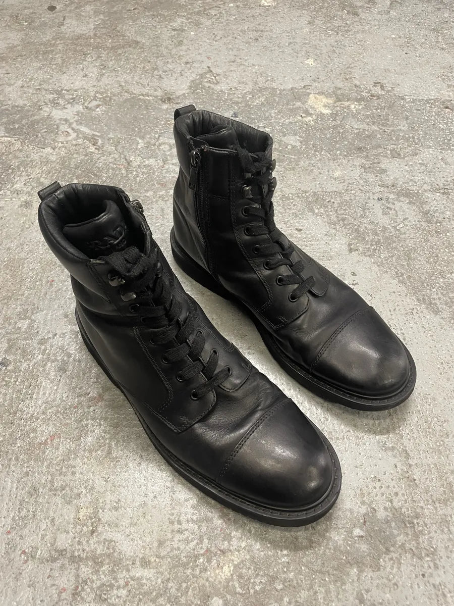 2000s Prada Black Leather Minimalist Combat Boots (45eu/us11) 3