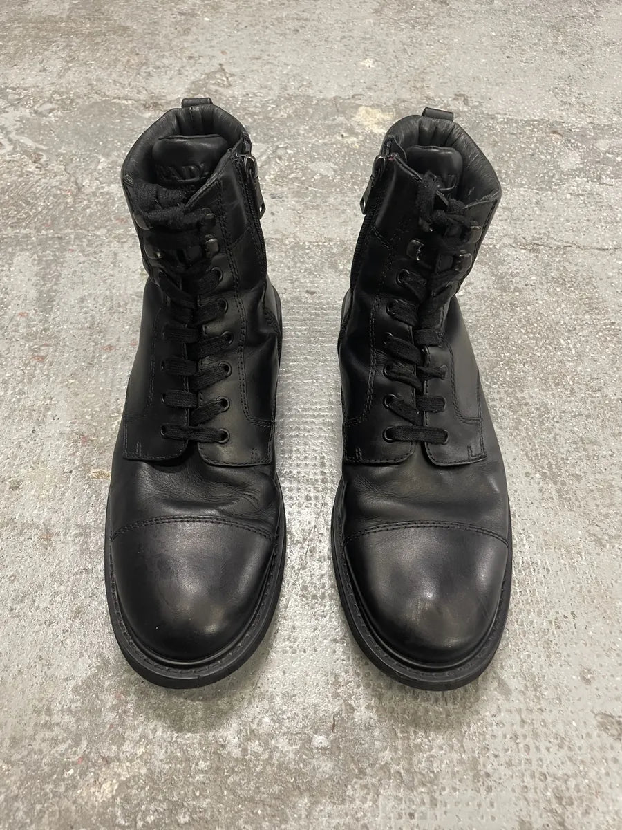 2000s Prada Black Leather Minimalist Combat Boots (45eu/us11) 4