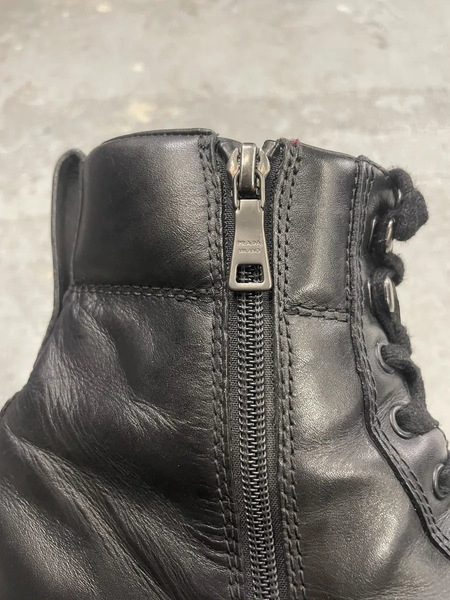 2000s Prada Black Leather Minimalist Combat Boots (45eu/us11) 5