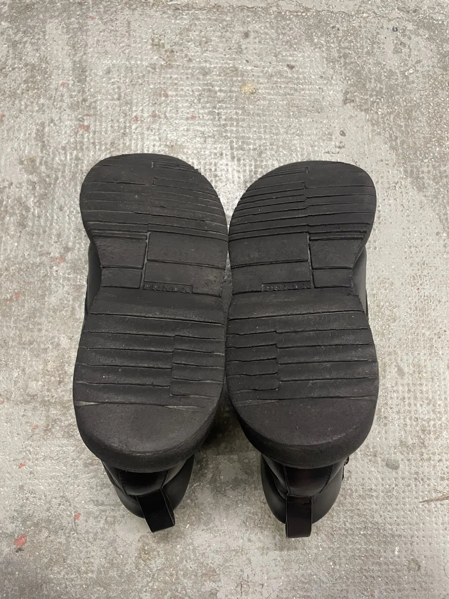 2000s Prada Black Leather Minimalist Combat Boots (45eu/us11) 8