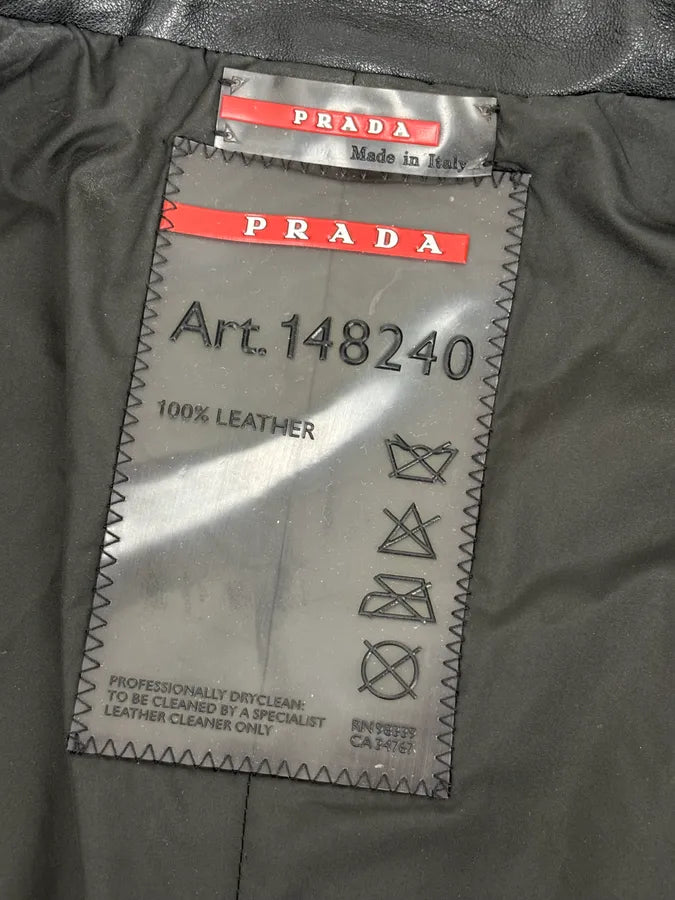 2000s Prada Black Biker Ribbed Sleeves Leather Jacket sOUBugJ 9