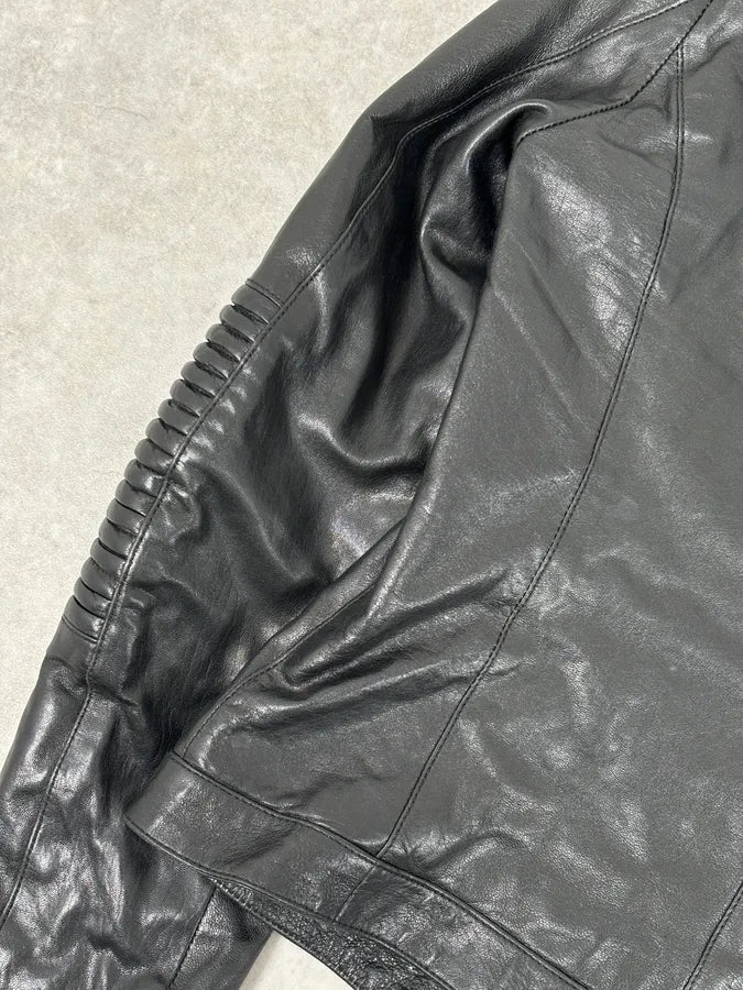 2000s Prada Black Biker Ribbed Sleeves Leather Jacket sOUBugJ 8