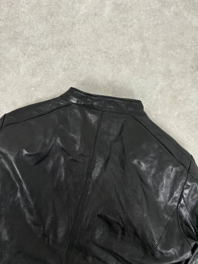 2000s Prada Black Biker Ribbed Sleeves Leather Jacket sOUBugJ 5