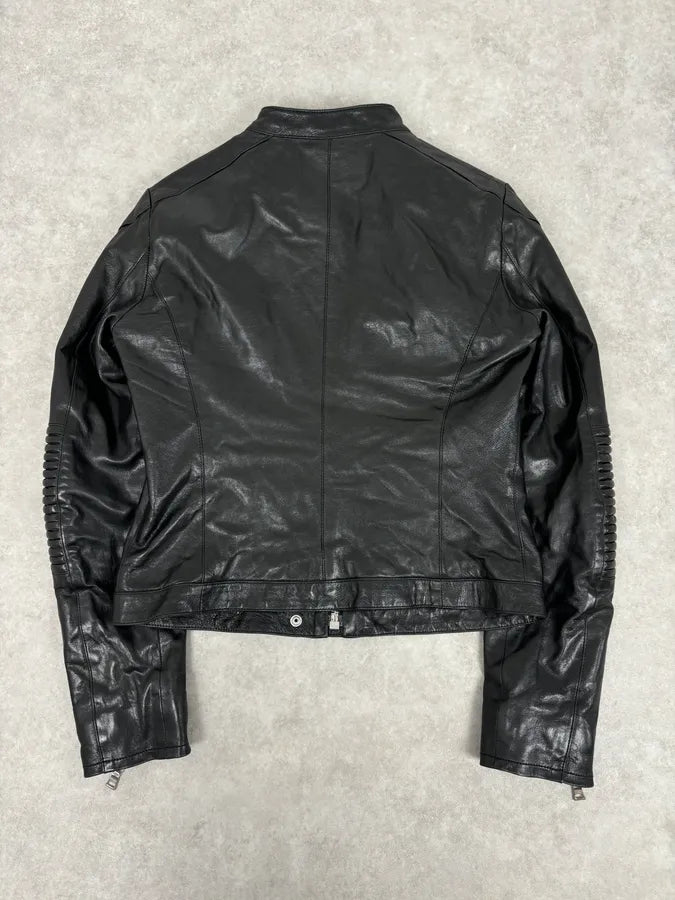2000s Prada Black Biker Ribbed Sleeves Leather Jacket sOUBugJ 4
