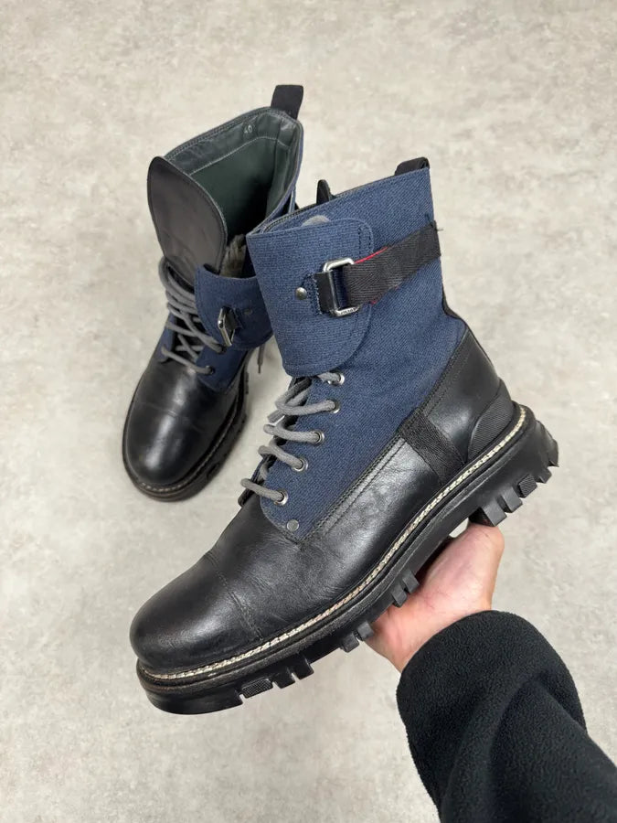 2000s Prada Black Leather Navy Boots rxOTiIw 0