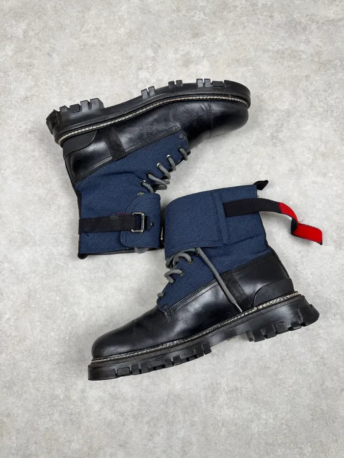 2000s Prada Black Leather Navy Boots rxOTiIw 1