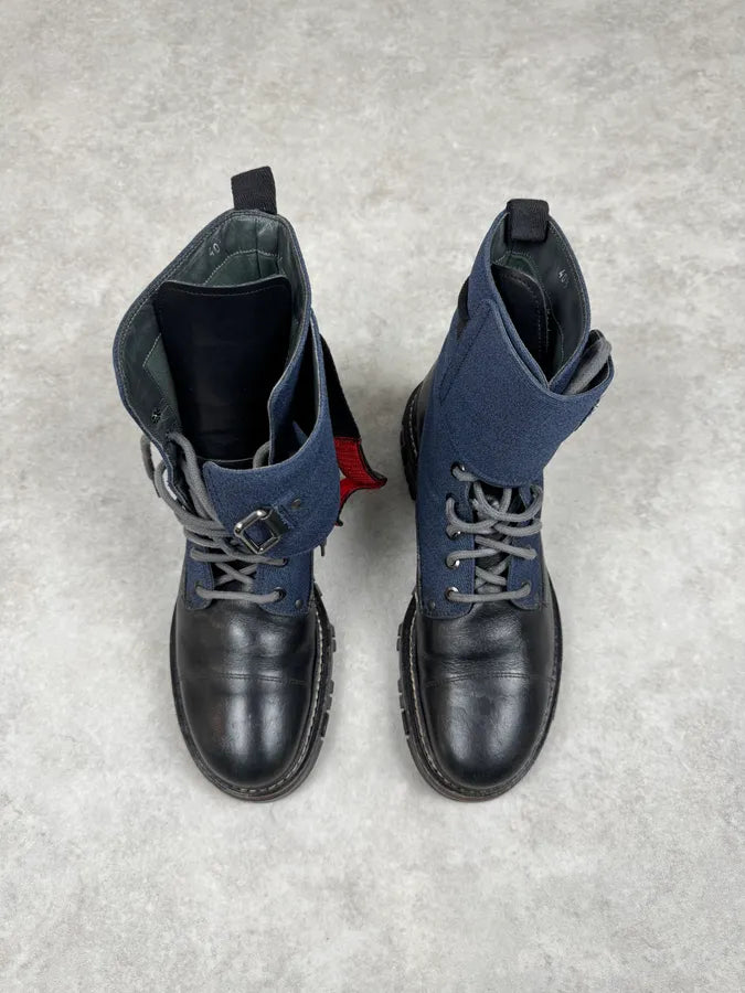 2000s Prada Black Leather Navy Boots rxOTiIw 2