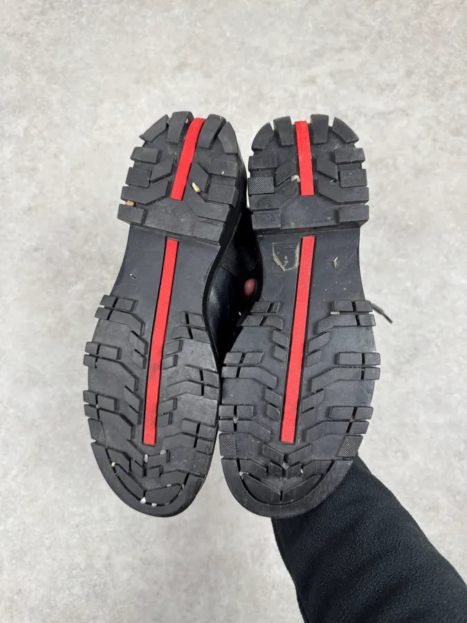 2000s Prada Black Leather Navy Boots rxOTiIw 3