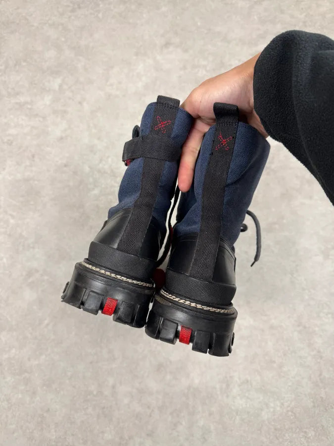 2000s Prada Black Leather Navy Boots rxOTiIw 4