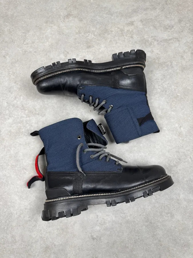 2000s Prada Black Leather Navy Boots rxOTiIw 5
