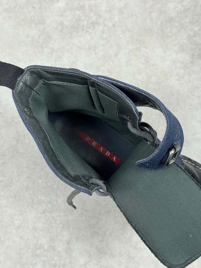 2000s Prada Black Leather Navy Boots rxOTiIw 6