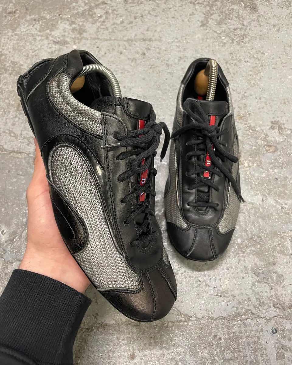 2000s Prada Black Leather Sport Low Sneakers (40eu/us7) kPiJSVH 0