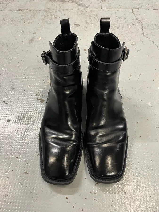 2000s Prada Black Leather Straps Boots iPwnfGQ 4