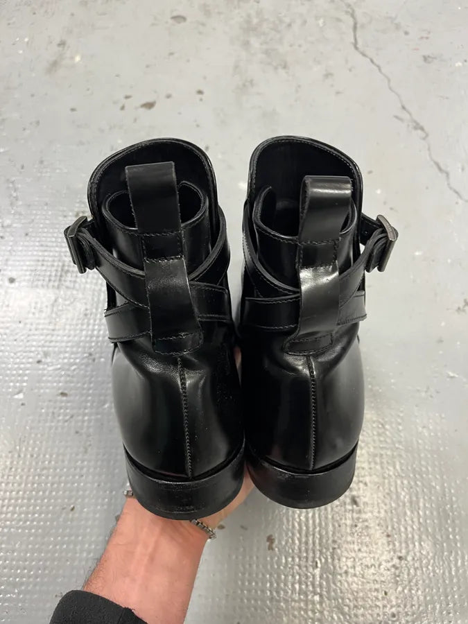 2000s Prada Black Leather Straps Boots iPwnfGQ 5