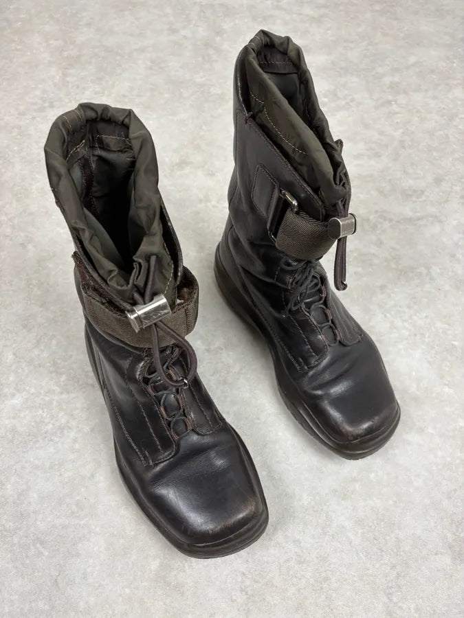 FW1999 Prada Dark Brown Leather Straps Vibram High Boots lJnQlID 3