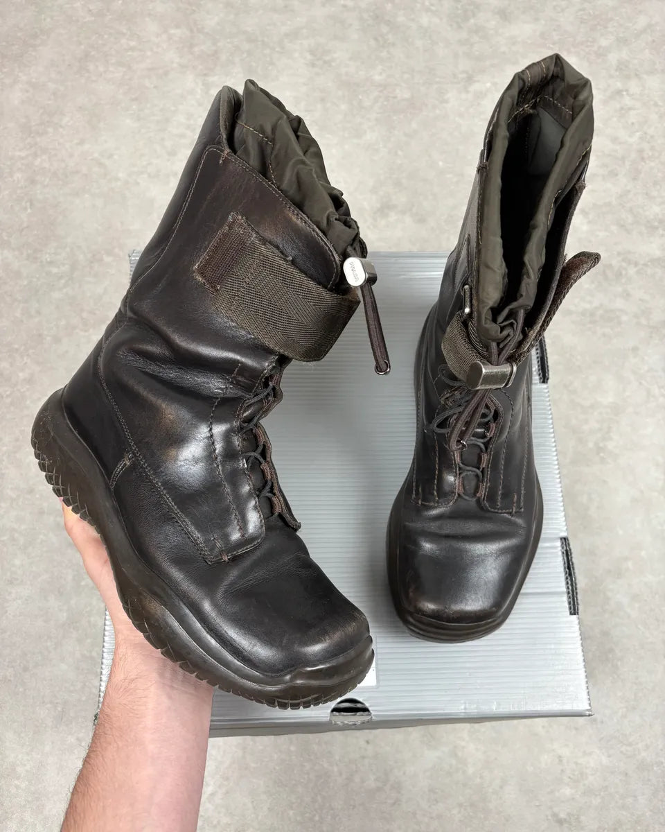 FW1999 Prada Dark Brown Leather Straps Vibram High Boots lJnQlID 0