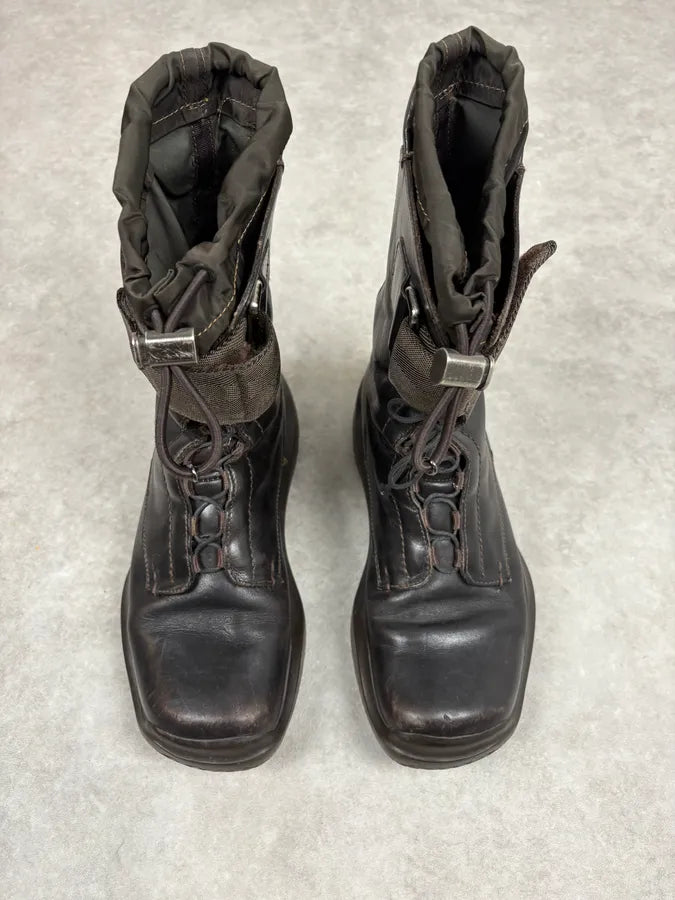 FW1999 Prada Dark Brown Leather Straps Vibram High Boots lJnQlID 2