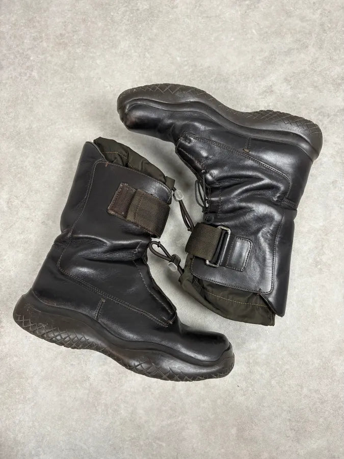 FW1999 Prada Dark Brown Leather Straps Vibram High Boots lJnQlID 5
