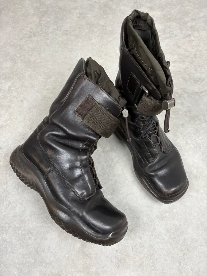 FW1999 Prada Dark Brown Leather Straps Vibram High Boots lJnQlID 6