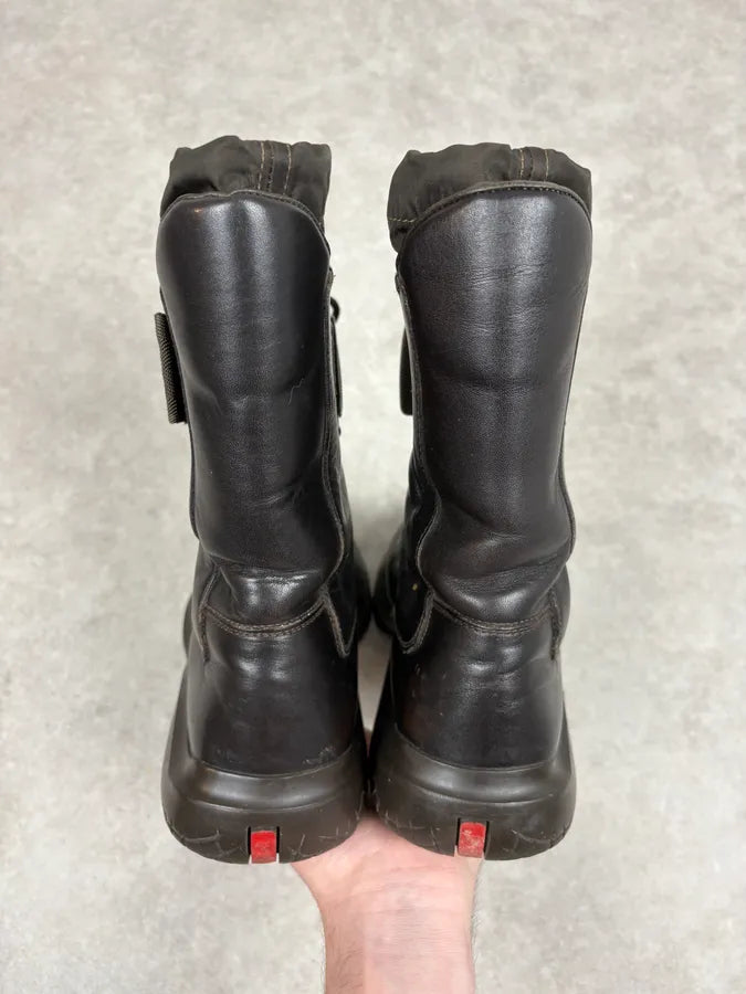 FW1999 Prada Dark Brown Leather Straps Vibram High Boots lJnQlID 7