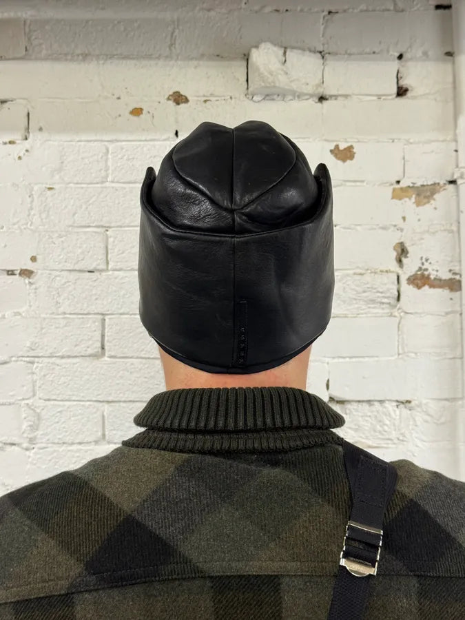 2000s Prada Black Leather Structured Hat tfthgVw 3