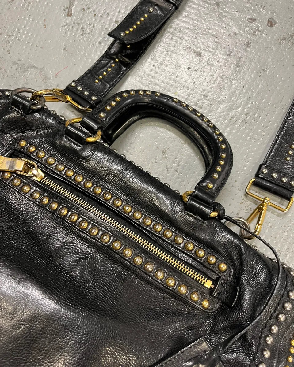 2000s Prada Black Leather Studded Shoulder Bag EjidtpD 4