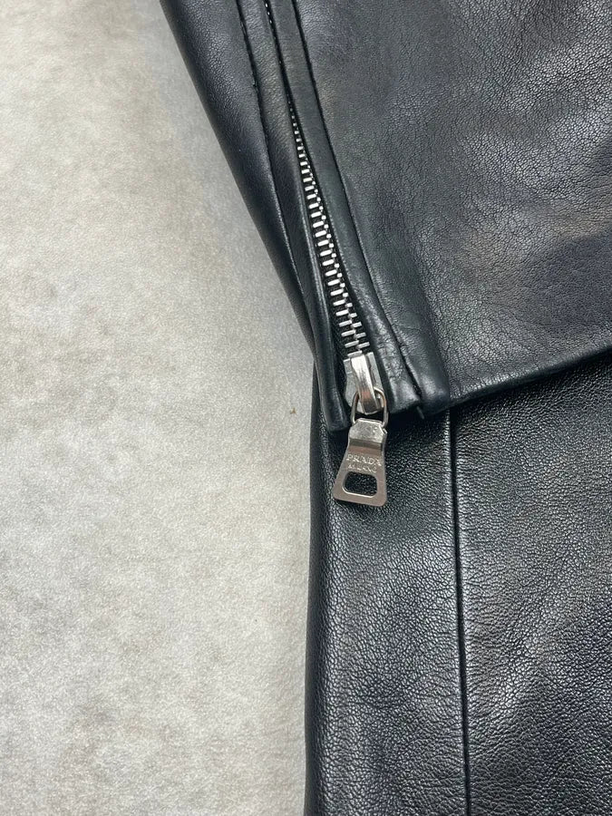 AW1999 Prada Black Padded Leather Long Trench Jacket WmbzOvZ 8