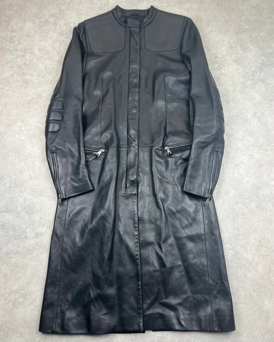 AW1999 Prada Black Padded Leather Long Trench Jacket WmbzOvZ 0