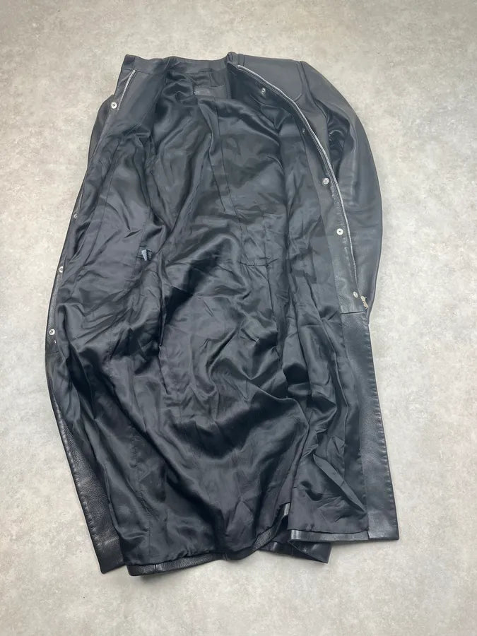 AW1999 Prada Black Padded Leather Long Trench Jacket WmbzOvZ 7