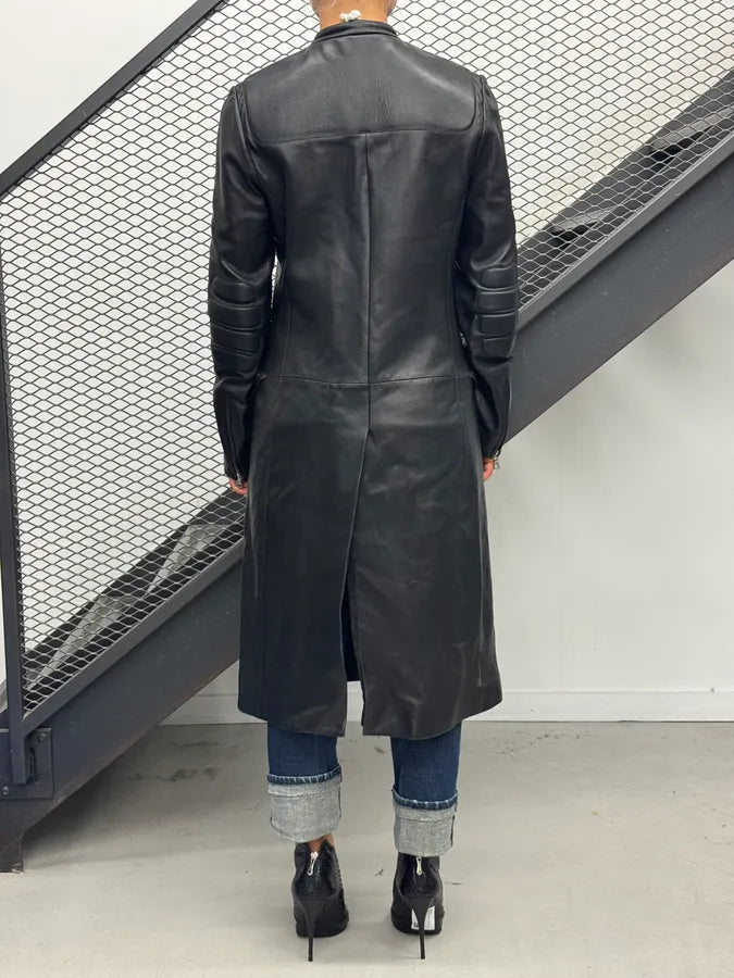 AW1999 Prada Black Padded Leather Long Trench Jacket WmbzOvZ 2