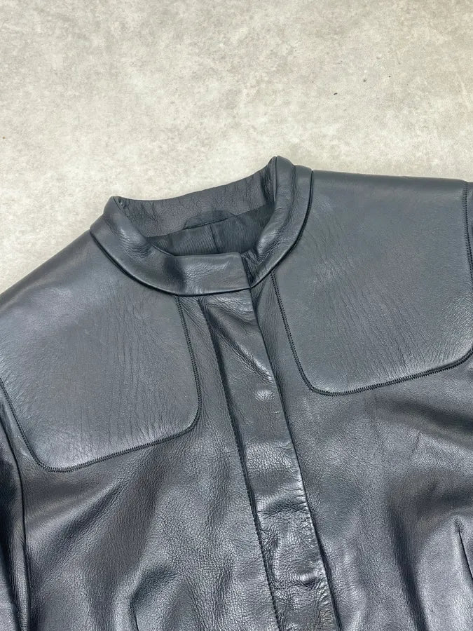 AW1999 Prada Black Padded Leather Long Trench Jacket WmbzOvZ 4