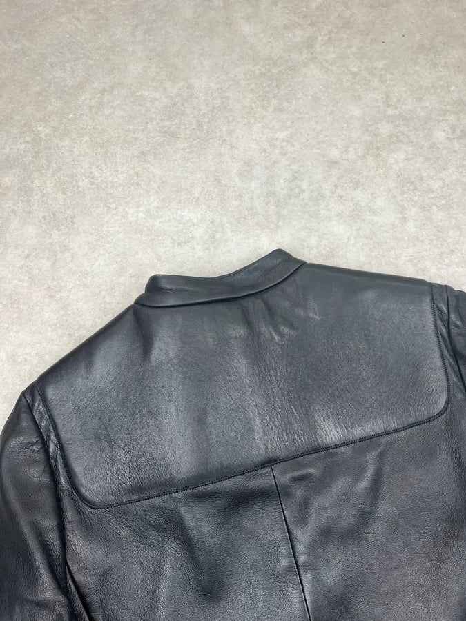 AW1999 Prada Black Padded Leather Long Trench Jacket WmbzOvZ 6