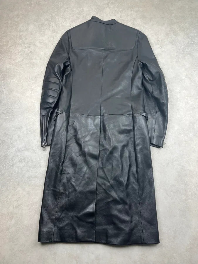 AW1999 Prada Black Padded Leather Long Trench Jacket WmbzOvZ 5