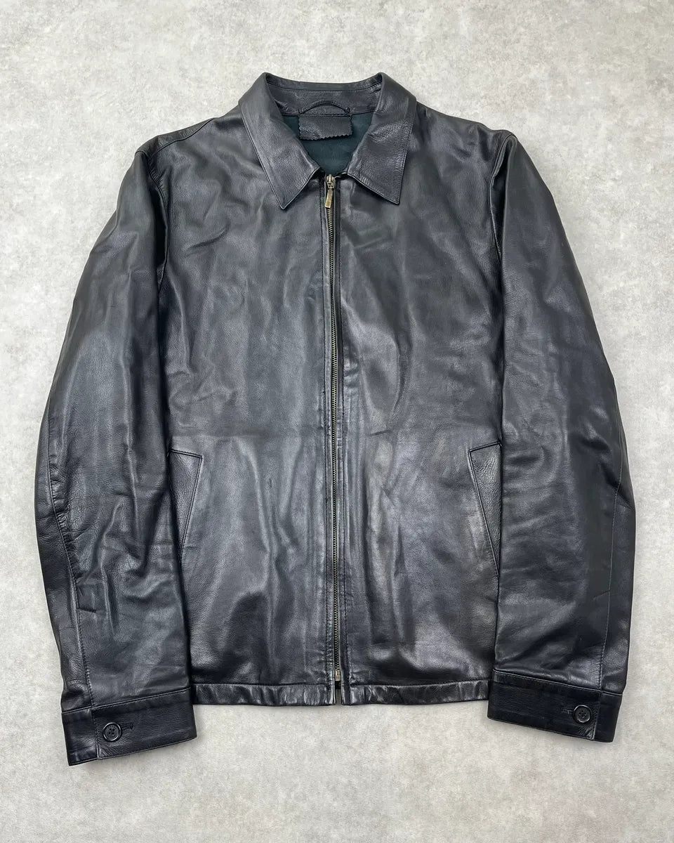 2000s Prada Black Premium Leather Jacket tuBFbRZ 0