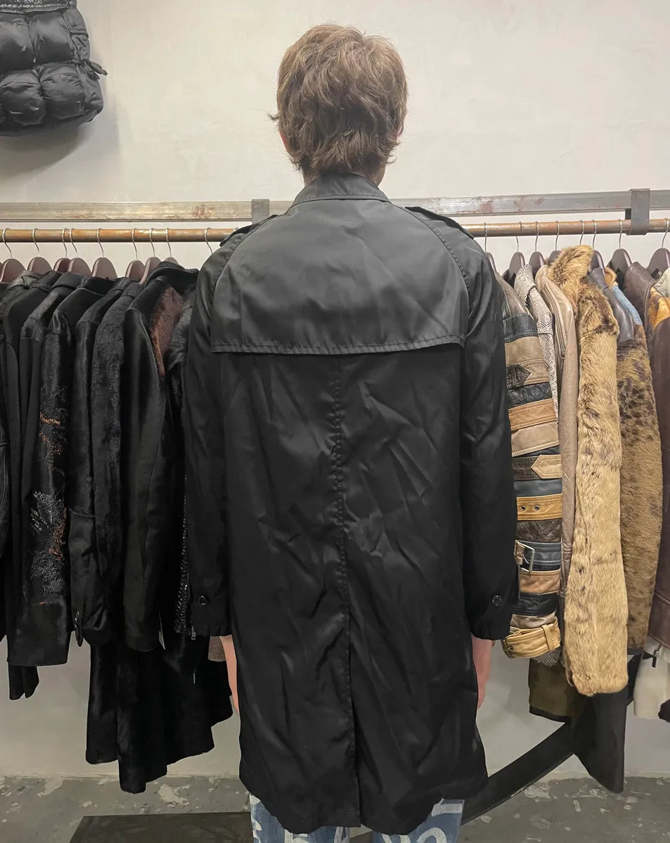 2000s Prada Black Light Nylon Long Naval Jacket (S) WRzzWNf 2