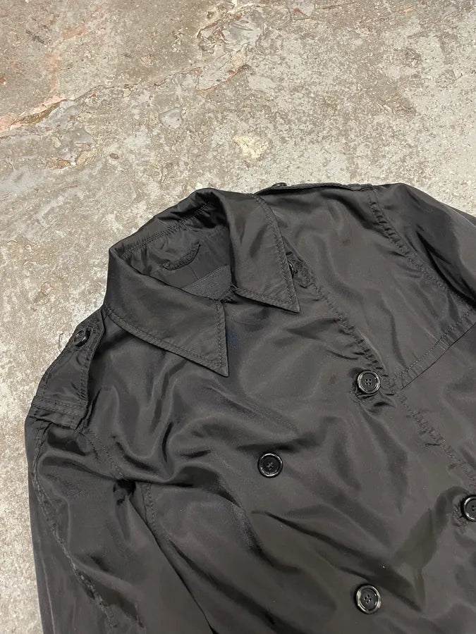 2000s Prada Black Light Nylon Long Naval Jacket (S) WRzzWNf 4