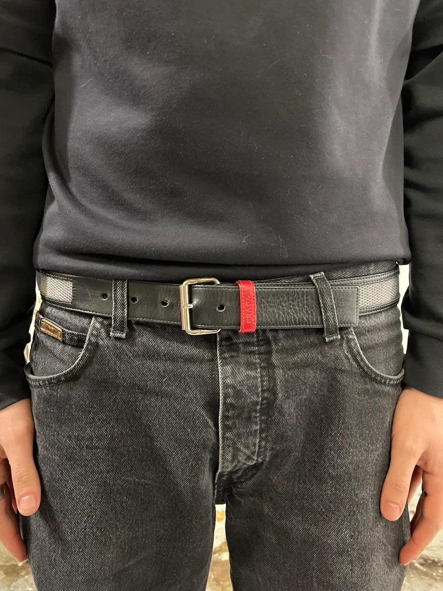 2000s Prada Black Linea Rossa Leather Belt tSmQkFz 0