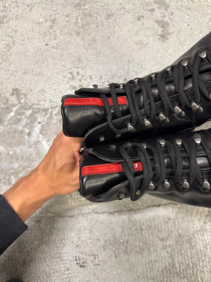 2000s Prada Black Linea Rossa Leather Premium Boots (43eu/us9.5) nkLGYQb 6