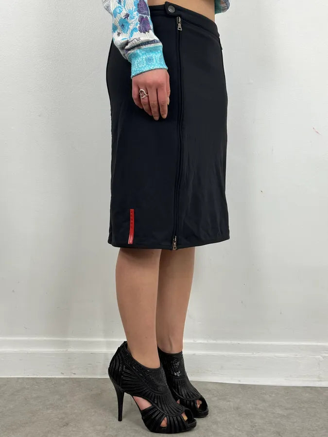 2000s Prada Black Linea Rossa Multi Zips Skirt cvfZTru 2