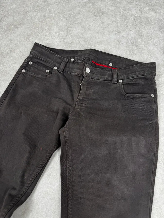 2000s Prada Dark Brown Black Slim Denim Jeans njuUUhP 2