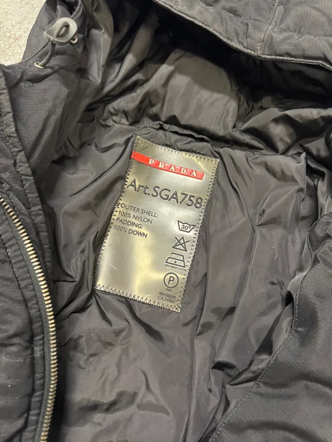 2000s Prada Black Linea Rossa Puffer Hooded Jacket KenrXdq 6
