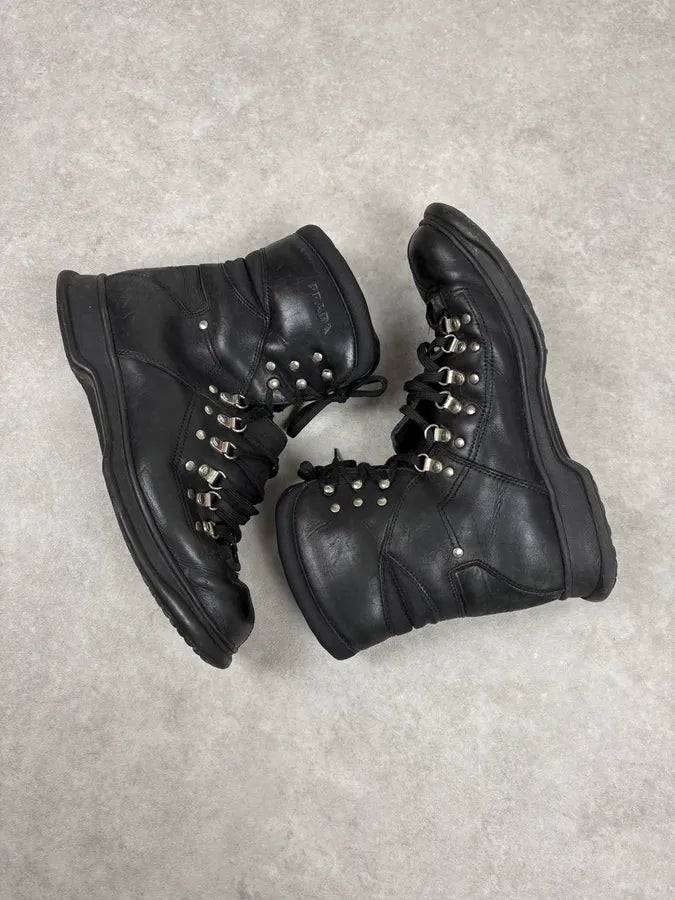 2000s Prada Black Metallic Leather Boots ksgKHMq 5