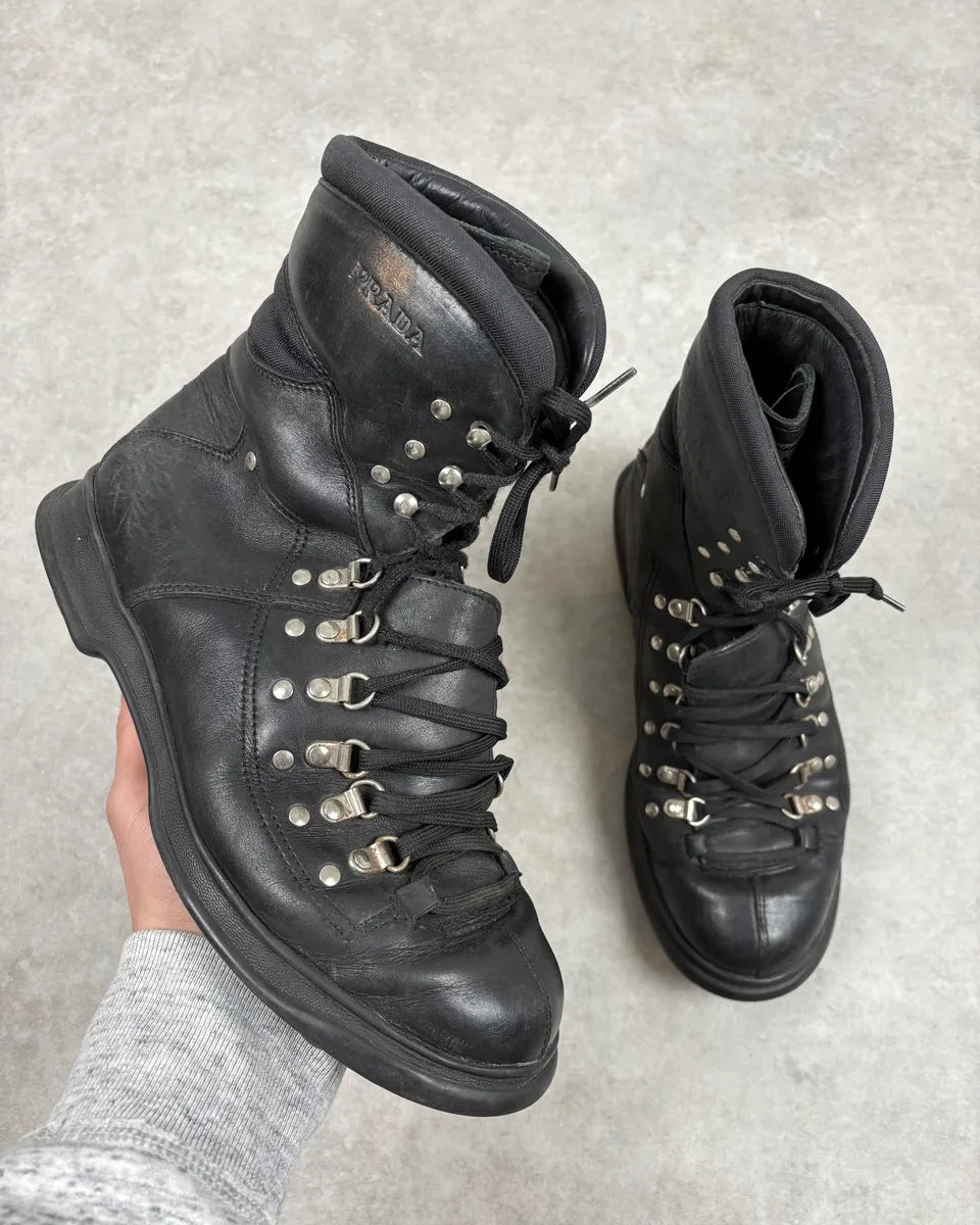 2000s Prada Black Metallic Leather Boots ksgKHMq 0